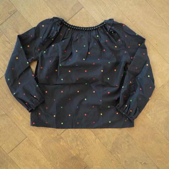 FARM Rio Black Dots Blouse size XS with beaded neckline Cotton Silk Blend - Picture 4 of 10